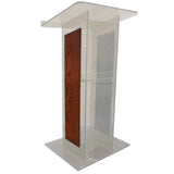 Acrylic H Style Lectern with Shelf and Wooden Side Panels Clear Amplivox Black Cherry Amplivox No Wheels