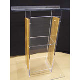 Acrylic H Style Lectern with Shelf and Wooden Side Panels Clear Amplivox Golden Oak Amplivox No Wheels
