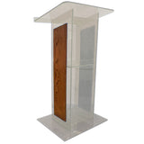 Acrylic H Style Lectern with Shelf and Wooden Side Panels Clear Amplivox Walnut Amplivox No Wheels