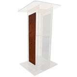 Acrylic H Style Lectern with Shelf and Wooden Side Panels Frosted Amplivox Black Cherry Amplivox No Wheels