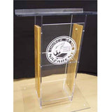 Acrylic H Style Lectern with Shelf and Wooden Side Panels