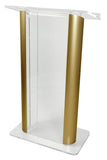Contemporary Acrylic Podium with Aluminum Metal Side Posts Clear Amplivox Gold Amplivox Shelf: Yes Wheels: Yes