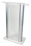Contemporary Acrylic Podium with Aluminum Metal Side Posts Clear Amplivox Silver Amplivox Shelf: Yes Wheels: Yes