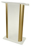 Contemporary Acrylic Podium with Aluminum Metal Side Posts Frosted Amplivox Gold Amplivox Shelf: No Wheels: No