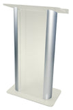 Contemporary Acrylic Podium with Aluminum Metal Side Posts Frosted Amplivox Silver Amplivox