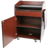 Multimedia Presentation Podium with Casters & Adjusting Shelf Mahogany Laminate Amplivox