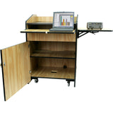 Multimedia Presentation Podium with Casters & Adjusting Shelf Oak Laminate Amplivox