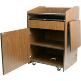 Multimedia Presentation Podium with Casters & Adjusting Shelf Walnut Laminate Amplivox