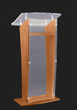 H Style Acrylic Lectern with Wood Side Panels Base & Shelf Walnut Amplivox Frosted Amplivox
