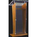 H Style Acrylic Lectern with Wood Side Panels Base & Shelf Walnut Amplivox Clear Amplivox