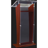 H Style Acrylic Lectern with Wood Side Panels Base & Shelf Black Cherry Amplivox Clear Amplivox