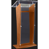 H Style Acrylic Lectern with Wood Side Panels Base & Shelf Golden Oak Amplivox Clear Amplivox