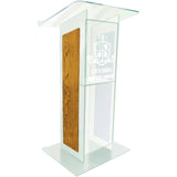 Acrylic H Style Lectern with Shelf and Wooden Side Panels