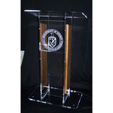 Acrylic H Style Lectern with Shelf and Wooden Side Panels