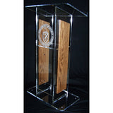 Acrylic H Style Lectern with Shelf and Wooden Side Panels