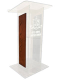 Acrylic H Style Lectern with Shelf and Wooden Side Panels