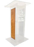 Acrylic H Style Lectern with Shelf and Wooden Side Panels