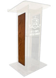 Acrylic H Style Lectern with Shelf and Wooden Side Panels