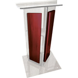 Modern V Style Acrylic Lectern - Shelf and Wood Front Panels Mahogany Amplivox Clear Amplivox