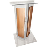 Modern V Style Acrylic Lectern - Shelf and Wood Front Panels Medium Oak Amplivox Clear Amplivox