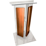 Modern V Style Acrylic Lectern - Shelf and Wood Front Panels Walnut Amplivox Clear Amplivox