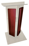 Modern V Style Acrylic Lectern - Shelf and Wood Front Panels Mahogany Amplivox Frosted Amplivox
