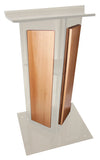 Modern V Style Acrylic Lectern - Shelf and Wood Front Panels Medium Oak Amplivox Frosted Amplivox