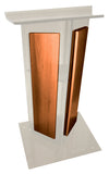 Modern V Style Acrylic Lectern - Shelf and Wood Front Panels Walnut Amplivox Frosted Amplivox