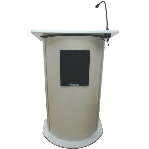 Contemporary Curved Panel Lectern with Wireless-Sound by JY Sound Gray Granite Amplivox Satin Anodized Aluminum