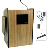 Multimedia Presentation Podium with Sound and Wireless Mic Oak Laminate Amplivox