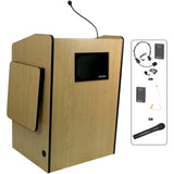 Multimedia Presentation Podium with Sound and Wireless Mic Maple Laminate Amplivox