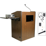 Multimedia Presentation Podium with Sound and Wireless Mic Walnut Laminate Amplivox
