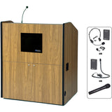 Multimedia Smart Podium with Internal Speaker and Wireless Mic Oak Laminate Amplivox