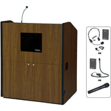 Multimedia Smart Podium with Internal Speaker and Wireless Mic Walnut Laminate Amplivox