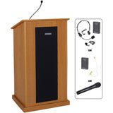 Chancellor Solid Veneer Wood Lectern - Wireless Sound SW470 Natural Oak Hardwood Amplivox