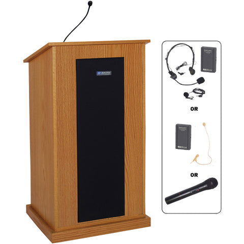 Chancellor Solid Veneer Wood Lectern - Wireless Sound SW470 Natural Oak Hardwood Amplivox