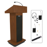 Executive Column Lectern with Speakers & Wireless Mic Mahogany Laminate Amplivox