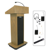 Executive Column Lectern with Speakers & Wireless Mic Oak Laminate Amplivox