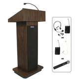 Executive Column Lectern with Speakers & Wireless Mic Walnut Laminate Amplivox