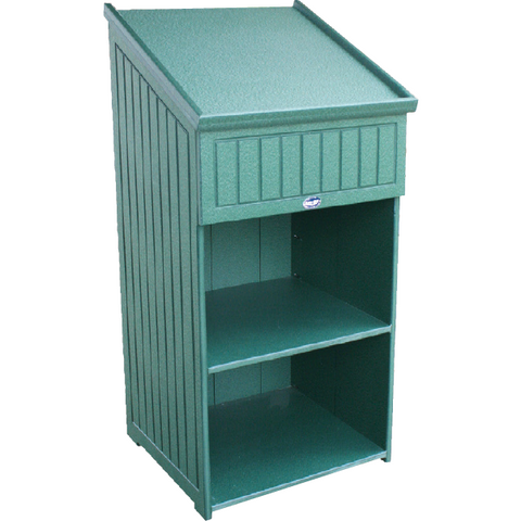 Outdoor Weather Resistant Podium w/ Lift Top Storage Green HDPE Poly Lumber No Casters