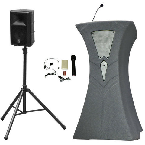 The Traveler Freedom Lectern - Wireless Speaker & Microphones Gray Granite No