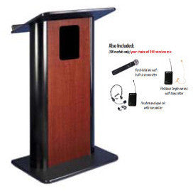 Contemporary Flat Panel Lectern with Internal Speaker and Wireless-Mic Cherry