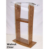 H Style Acrylic Lectern with Wood Side Panels Base & Shelf