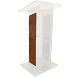 Acrylic H Style Lectern with Shelf and Wooden Side Panels
