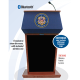 Patriot Lectern, Solid Hardwood With Fabric Top, Sound, & Wireless Mic - Buy Online at PodiumStop.com