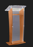 H Style Acrylic Lectern with Wood Side Panels Base & Shelf