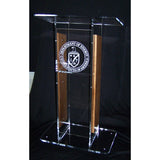 Acrylic H Style Lectern with Shelf and Wooden Side Panels - Buy Online at PodiumStop.com