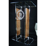 Acrylic H Style Lectern with Shelf and Wooden Side Panels - Buy Online at PodiumStop.com