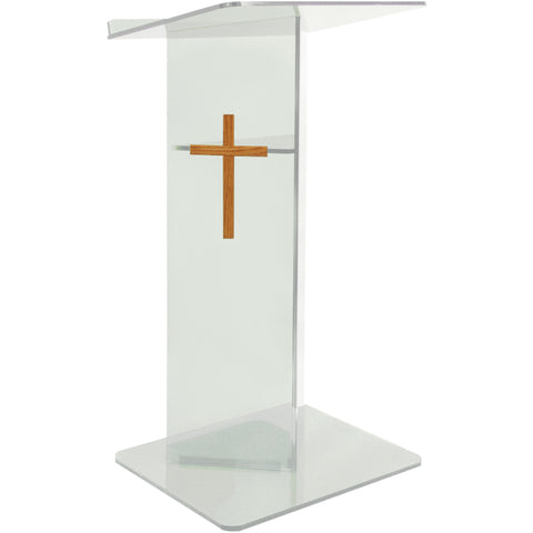 V Style Acrylic Lectern with Shelf - Clear, Frosted, Smoke, or Custom - Buy Online at PodiumStop.com